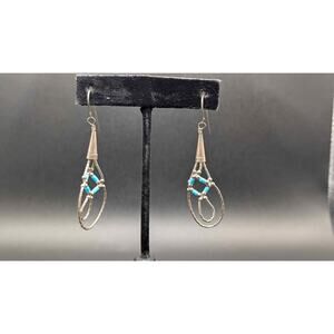 Vintage Native American Turquoise Seed Bead Weaved Sterling Silver Earrings